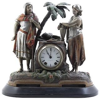 A Seth Thomas Cold Painted Cast Metal Mantel Clock, Height 16 inches.