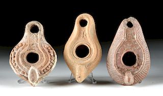 Lot of 3 Holy Land Terracotta Oil Lamps
