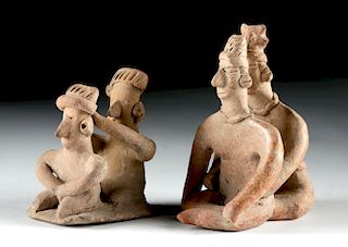 Lot of 2 Colima Pottery Conjoined Seated Couples