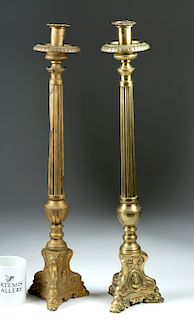 18th C. Large European Brass Candlestick Holders (pr)