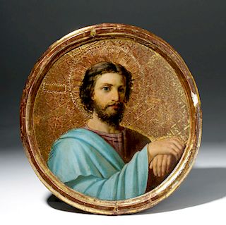 Exhibited 19th C. Russian Icon, Saint Luke, Half Length