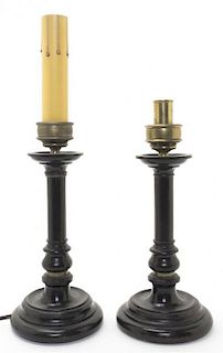 A Pair of Ebonized Candlesticks, Height 9 inches.