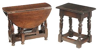 William and Mary Joint Stool, Miniature Table