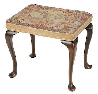 Queen Anne Style Mahogany Needlepoint Footstool