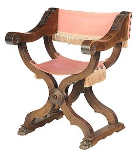 Baroque Style Carved Walnut Savonorola Chair