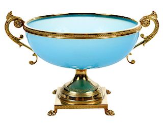 French Blue Opaline Glass and Gilt Brass Urn