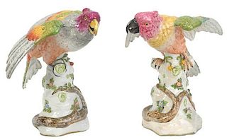 Pair Continental Porcelain Parrots