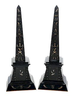 Pair Marble Egyptian Revival Obelisks