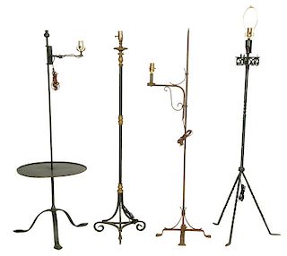 Four Vintage Wrought Iron Floor Lamps