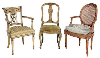 Three French and Italian Decorated Chairs