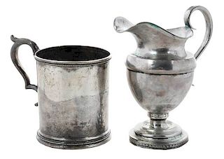 Coin Silver Mug and Silver Pitcher