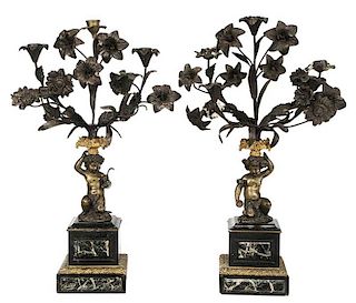 Pair Louis XV Style Figural Putto Candelabra