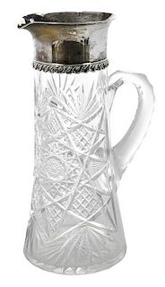 Tiffany Cut Glass and Sterling Pitcher