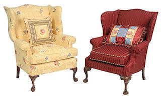 Two Chippendale Style Upholstered Wing Chairs