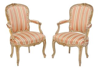 Pair Louis XV Style Parcel-Gilt Armchairs