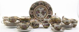A Capodimonte Porcelain Tea Service for Six, Diameter of cake plate 10 1/4 inches.