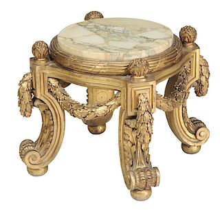 Louis XVI Style Carved and Gilt Marble Top Stand