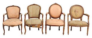 Four Louis XV and XVI Style Fauteuils