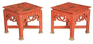 Pair Chinoiserie Decorated Parcel-Gilt Tables
