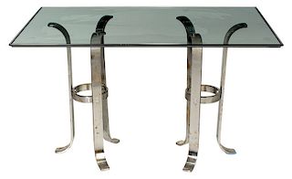 Modern Chrome and Glass Two Pedestal Table