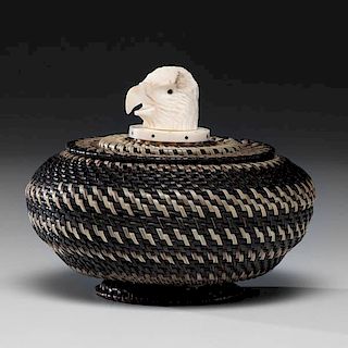 *W. Nashookpuk Sr. (Inuit, 20th century) Baleen Basket with Walrus Ivory Finial 