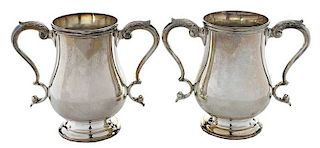 Pair Coin Silver Two Handle Cups