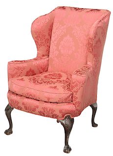 George II Style Damask Upholstered Wing Chair
