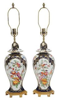 Pair Worcester Style Porcelain Lamps