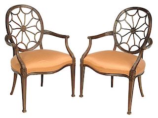 Pair George III Style Wheel Back Arm Chairs