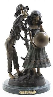 A Continental Patinated Metal Figural Group, after Auguste Moreau, Height 17 inches.