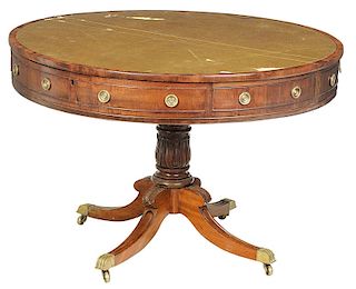 Regency Style Mahogany Leather Top Drum Table