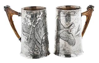 Pair Silver Plated Sporting Mugs