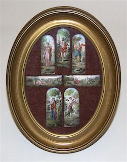 A Group of Limoges Style Enameled Plaques, Height overall 8 3/4 x width 7 inches.