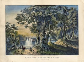 Western River Scenery - Original Medium Folio Currier & Ives lithograph