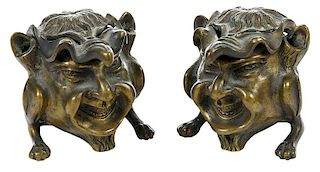 Two Grotesque Brass Inkwells