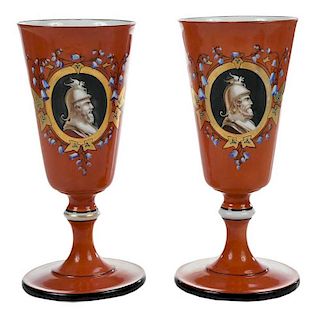 Pair Hand Painted Medallion Vases