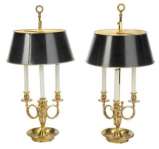 Pair Three Horn Brass Bouilotte Lamps
