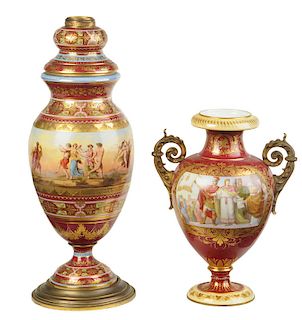 Two Royal Vienna Hand Painted Urns