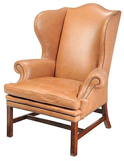 Chippendale Style Leather Upholstered Easy Chair
