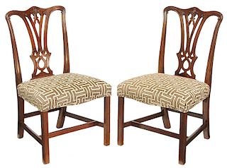 Pair George III Style Carved Mahogany Chairs