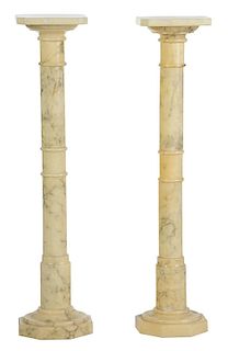 Pair Column Form Marble Pedestals