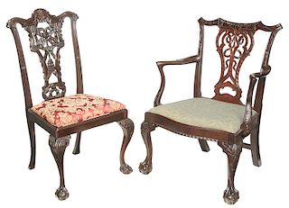 Two Chippendale Style Carved Mahogany Chairs