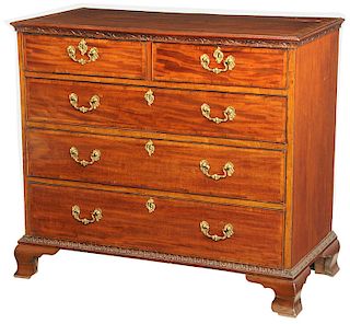 Chippendale Inlaid Mahogany Five Drawer Chest
