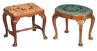 Two Queen Anne Walnut Footstools