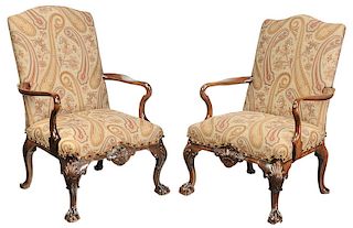 Pair George II Style Carved Library Chairs
