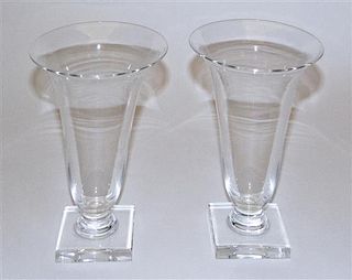 A Pair of Steuben Glass Vases, Height 8 inches.