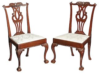Pair George III Carved Mahogany Side Chairs