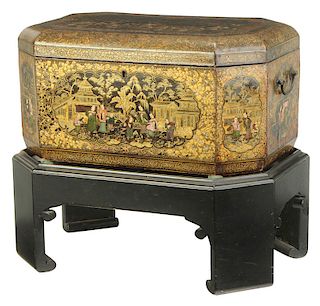 Large Chinese Lacquered Fitted Tea Box