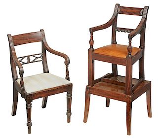 Two Regency Carved and Inlaid Child's Chairs