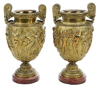 Pair Gilt Bronze Townley Vases